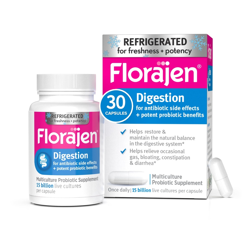 Florajen Digestion Probiotici, Gut Health Supplement con costipazione e Bloating Relief per adulti, 30 conte (frigerato)