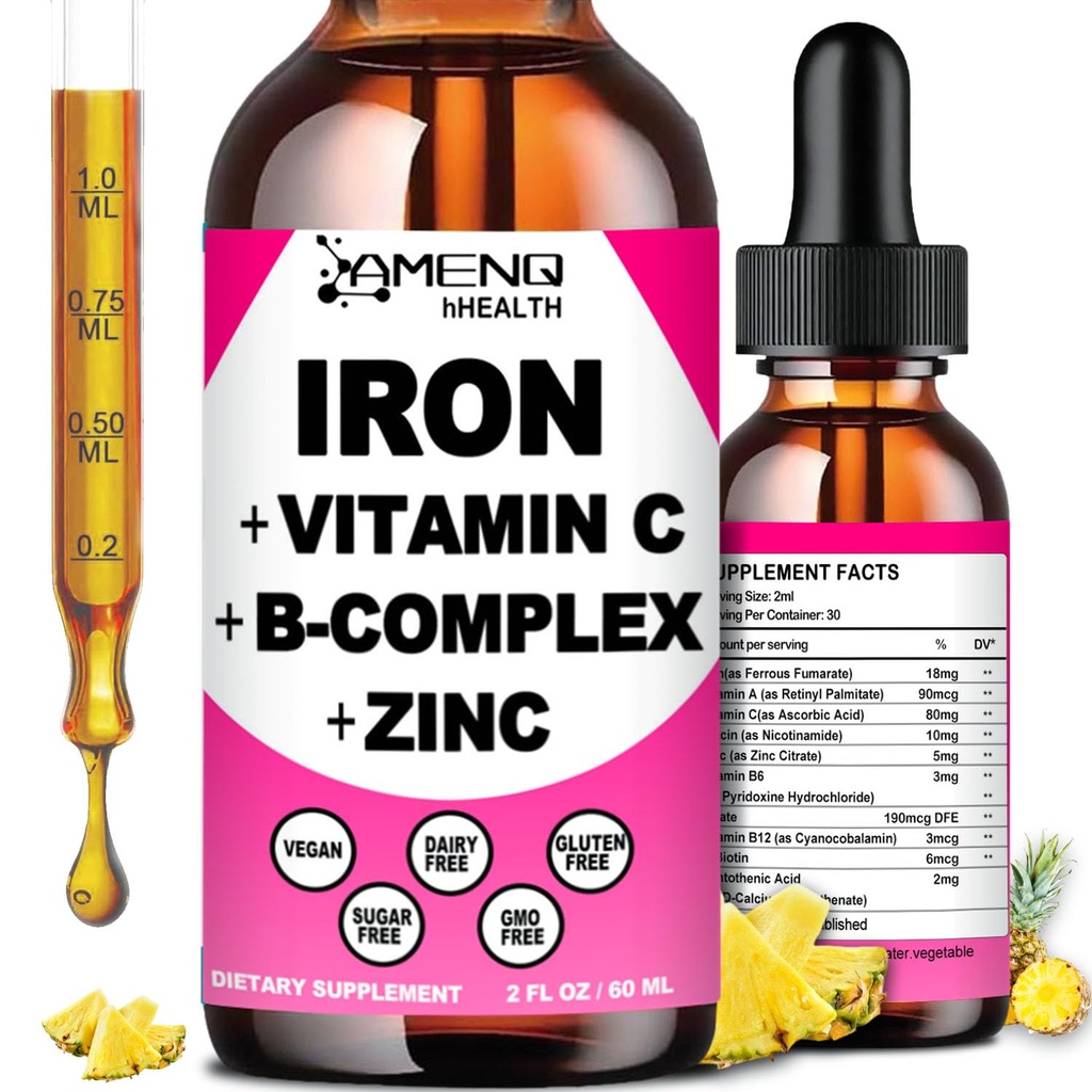 Supplemento di ferro per gli uomini e i bambini delle donne, vitamina C di ferro, A, B-Complex, il ferro Vegan getta la vitamina liquida di alta potenza & di ferro supplementi per l'anemia, la cella del sangue rossa, l'energia, il costruttore di sangue, il Gentle