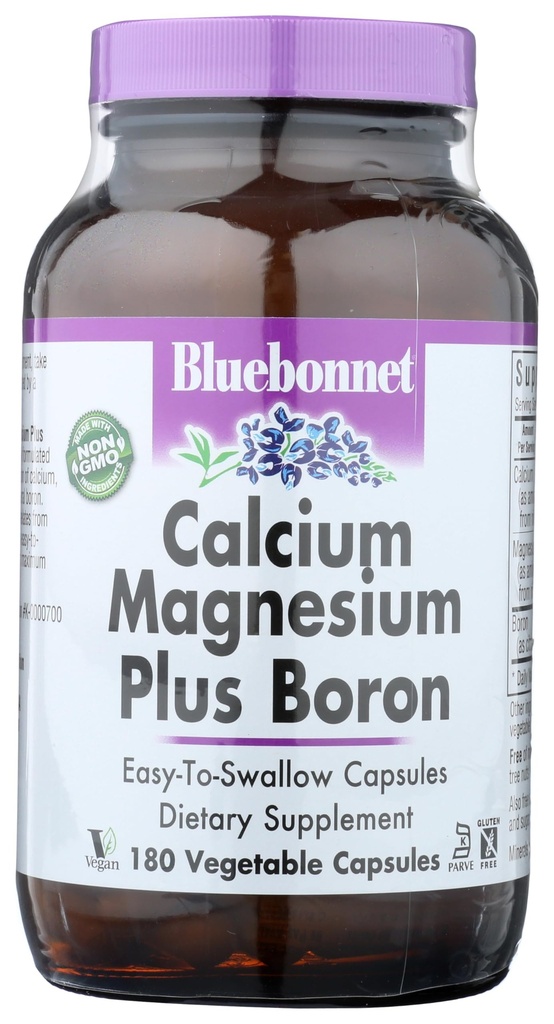 BlueBonnet Calcio Magnesio Plus Boron Capsule Vegetariani, Off-White, 180 Conte