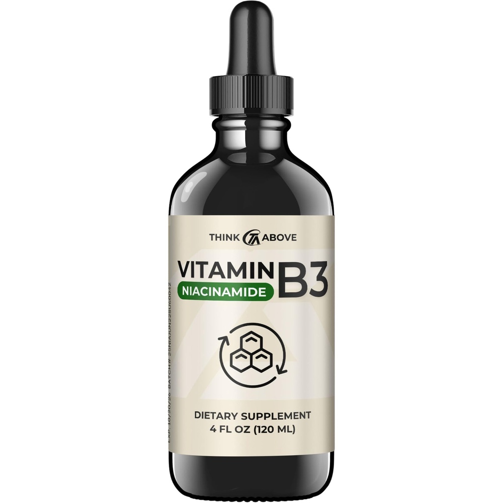 Vitamina liquida B3 (come Niacinamide) Supplemento - Forma non fluida di niacina - Assorbimento rapido -Conveniente gocce di niacina per le donne e gli uomini - 4 oz (120ml)