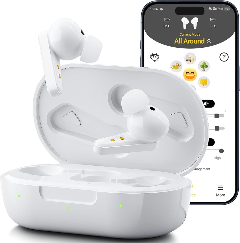 Kingwell OTC apparecchi acustici ricaricabili, apparecchi acustici Bluetooth per anziani con Smart App abilitato chiamate su iOS/androide, qualità sonora autentica, 32 DSP canale rumore cancellazione