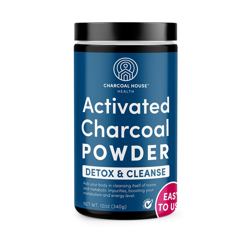 Charcoal House Detox & Clean USP Medical Grade Coconut Shell attivato polvere di carbone per la pulizia naturale e la salute - con alta capacità di adsorbimento e di azione rapida - 12 oz - 1 Qt