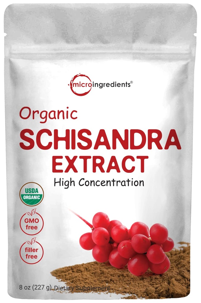 Polvere dell'estratto di Schisandra organica, 8 oncia, adaptogen tradizionale e filler libero, supplemento di Schisandra puro, sostiene il detox del fegato e la salute cognitiva, nessun OGM