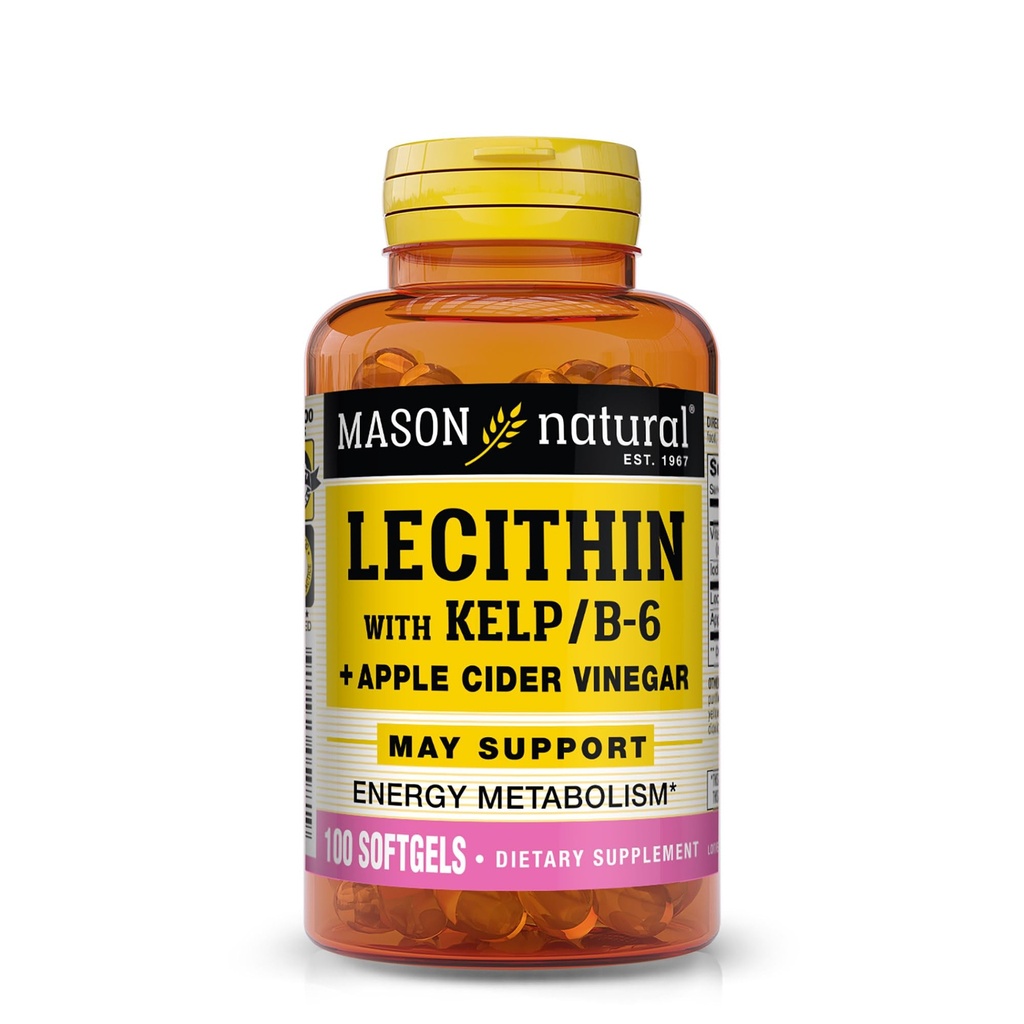 Lecitina naturale MASON con Kelp, Aceto di sidro di vitamina B6 & Apple, Formula a doppia azione, 100 Softgels