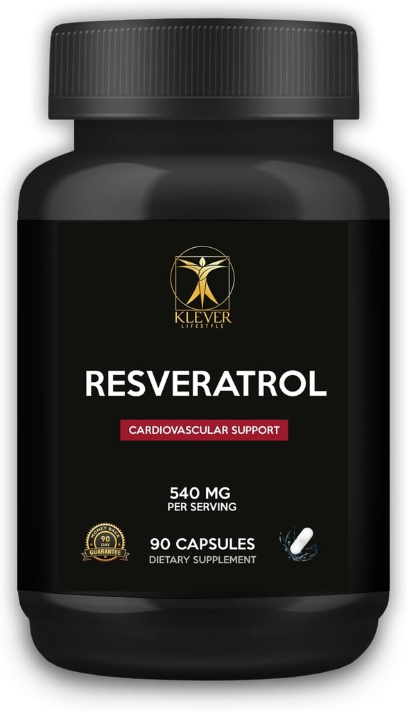 Klever Lifestyle | Resveratrolo Antiossidante supplemento | Supporta funzione immunitaria, longevità, sana | 90 capsule | 540mg per porzione