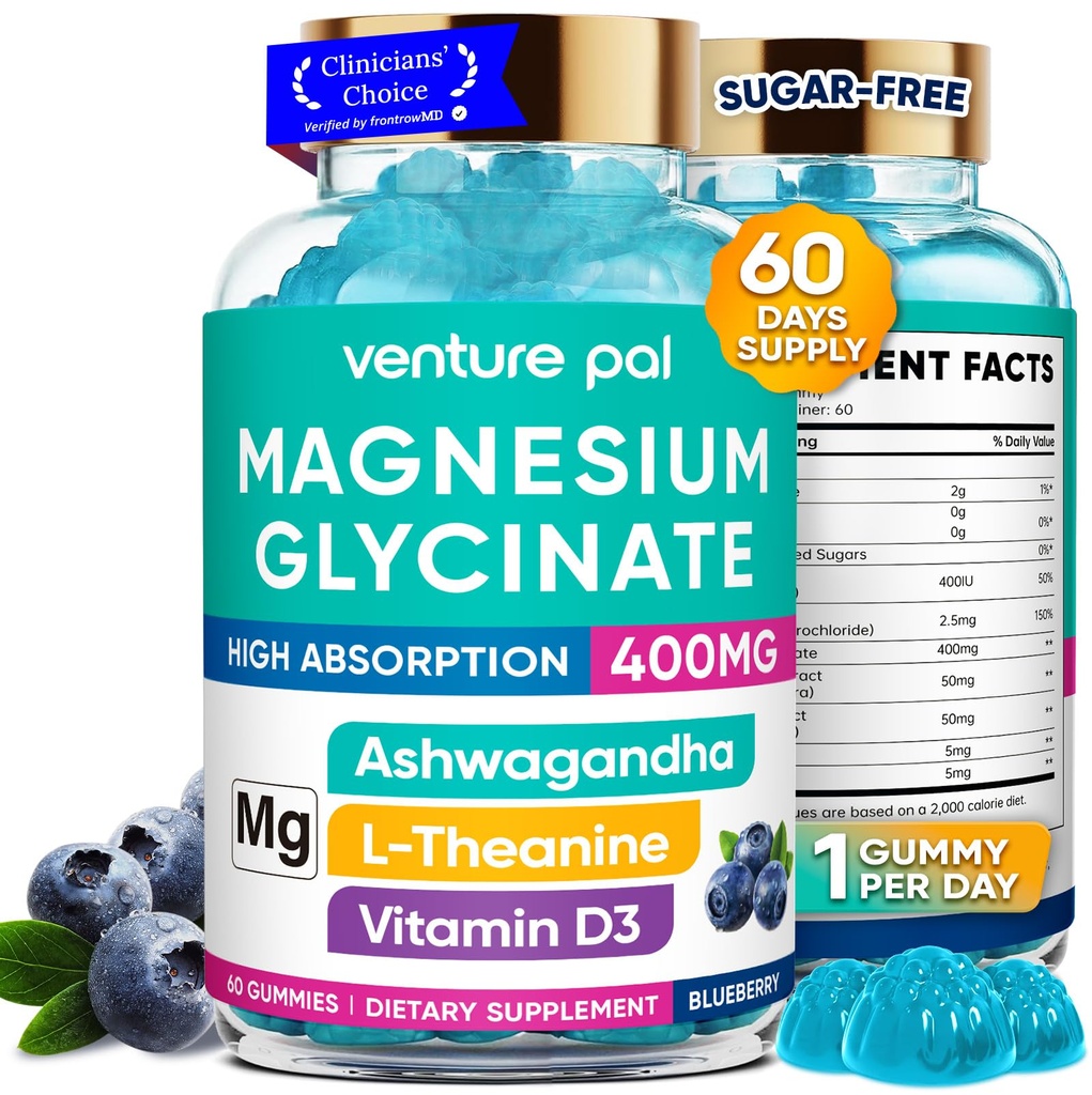 60 giorni di alimentazione Magnesio Glycinate 400mg Gummies con Ashwagandha, L-teanina, CoQ10, Vitamina D3 & B6, Zucchero gratis Magnesio Gummies per adulti e bambini, Rilievo di stress, Sonno & Calma, Vegan, Gluten Free