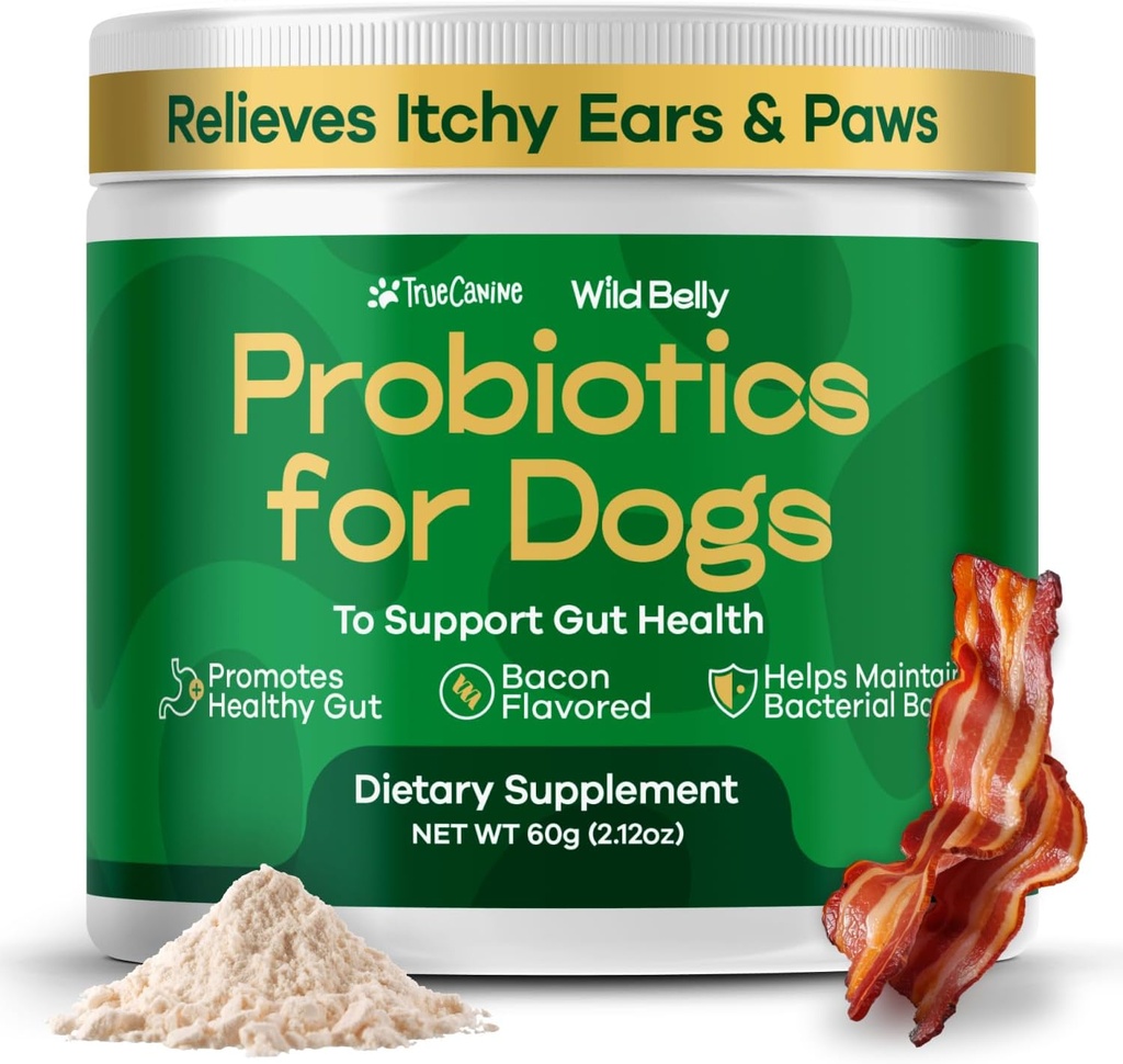 Probiotici per la salute digestiva - Probiotici per cani Gut Salute & Allergy Relief - Probiotici per cani - Lievito, Itchy Skin e Itchy Ears - Polvere alternativa alle masticate - TrueCanine Wild Belly