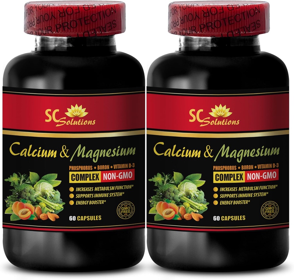 Calcium e Magnesio Supplemento per le donne - Calcium Magnesium Complex con vitamina D e Boron - Polvere di recupero muscolare post allenamento, calcio magnesio, Boron Organic - 2 bottiglie 120 capsule