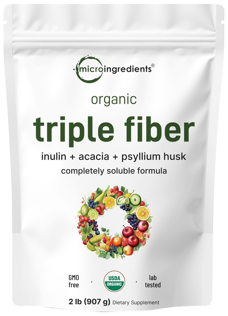 Micro Ingredienti Polvere tripla fibra organica, 2lb | Prebiotico naturale per sostenere la salute digestiva & Gut | Solubile, facilmente digeribile | non aromatizzato, Vegan