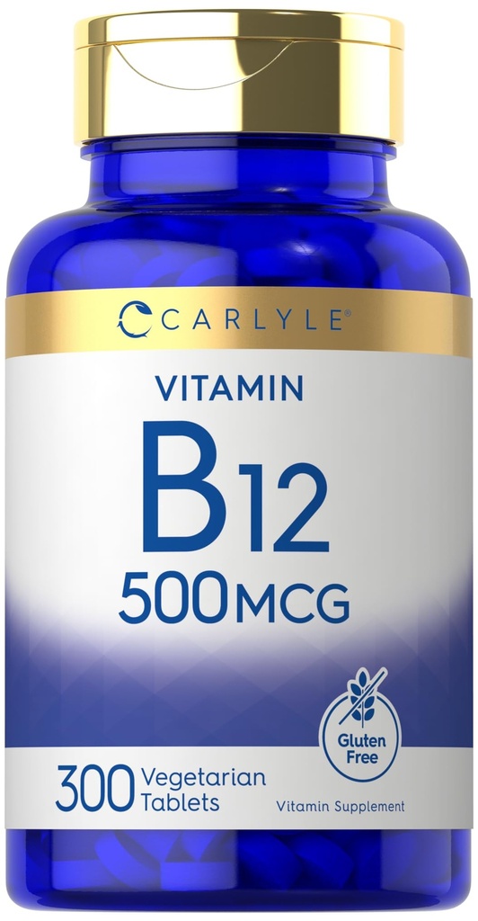 Carlyle Vitamina B-12 500mcg | 300 compresse | Vegetariano, Non OGM, Integratore senza glutine