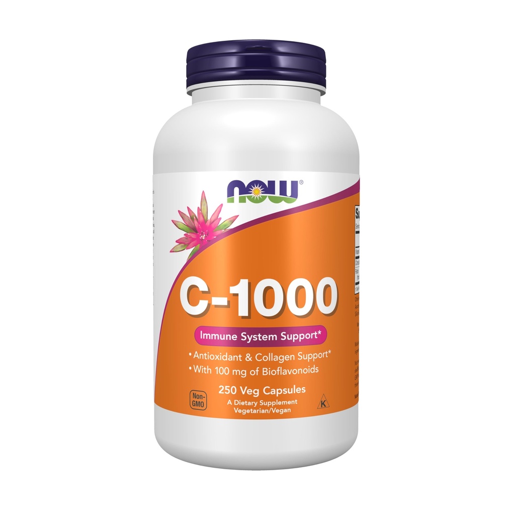 NOW Integratori Alimentari, Vitamina C-1,000 con 100 mg di Bioflavonoidi, Protezione Antiossidante*, 250 capsule di Veg