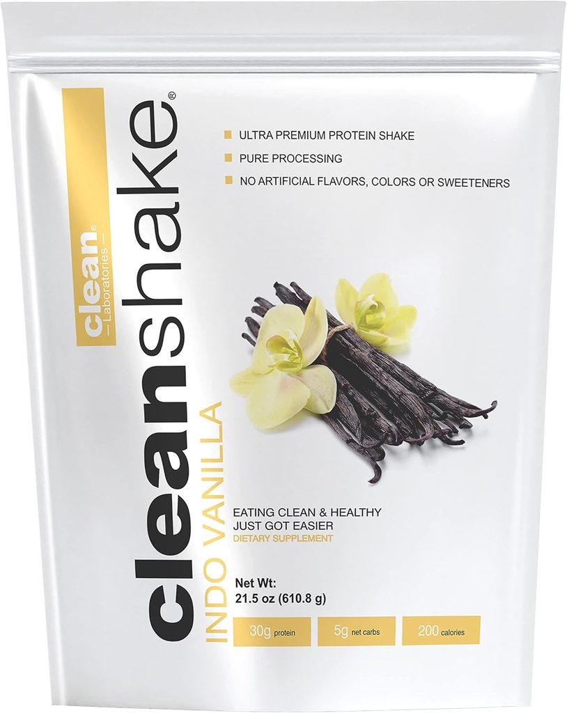 CleanShake Ultra-Premium Protein Shake. Agitare la polvere proteica pulita con 21 ingredienti biologici, 23 vitamine e minerali, e non OGM e RGBH-Free Grass Fed Whey Protein. Certificato di proteine informato.