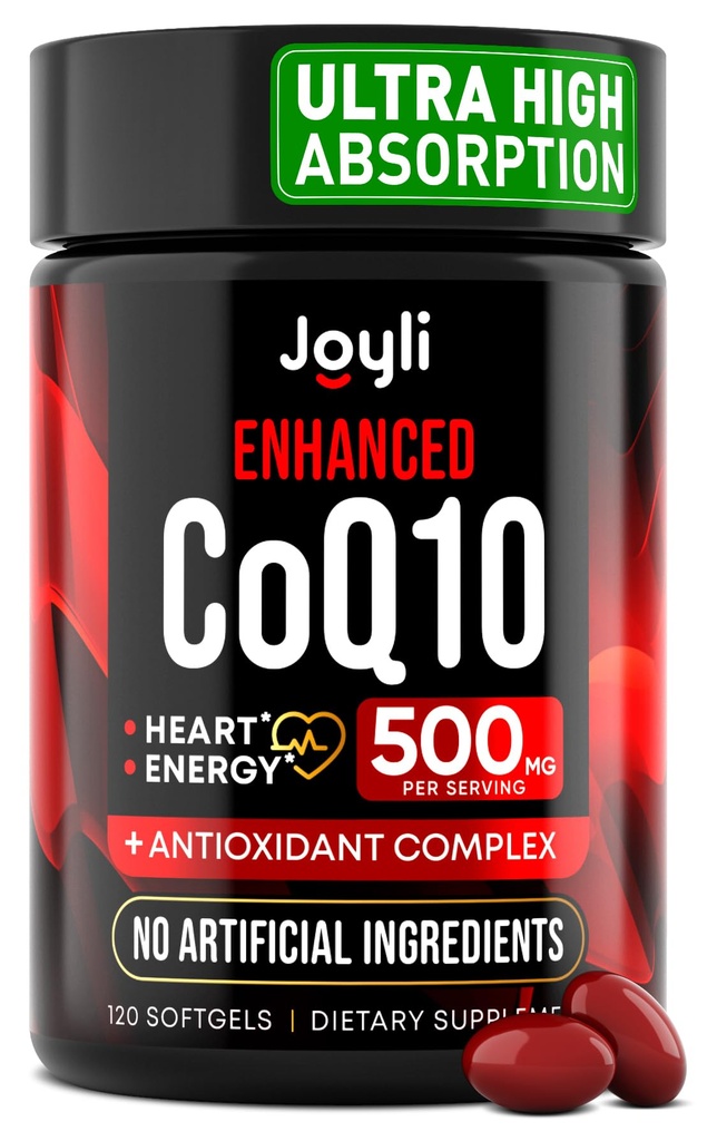 High Absorption CoQ10 500MG - Co Q 10 Supplemento 120 Softgels per la produzione di energia e salute del cuore - Integratori nutrizionali CoQ10 potenziati con Coenzyme Q10 - Alternative a coq10 400mg softgels