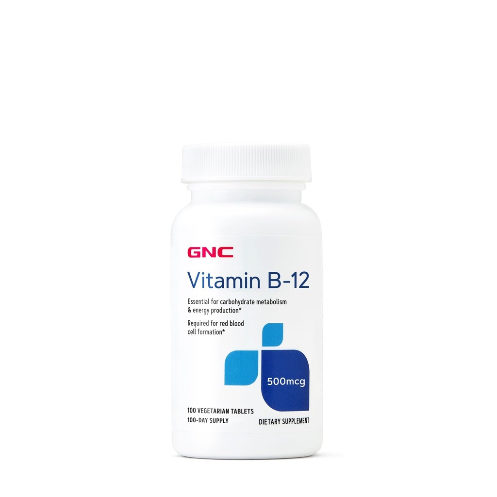 GNC Vitamina B-12 500mcg, Supporta la produzione di energia, 100 compresse