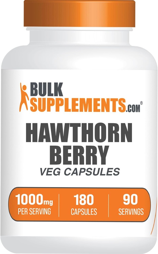BulkSupplements.com Hawthorn Berry Capsule - Supplemento a base di erbe, Estratto di bacche di biancospino 1000mg - Gluten Free, 2 Capsule per porzione, 180 Count (Pack of 1)