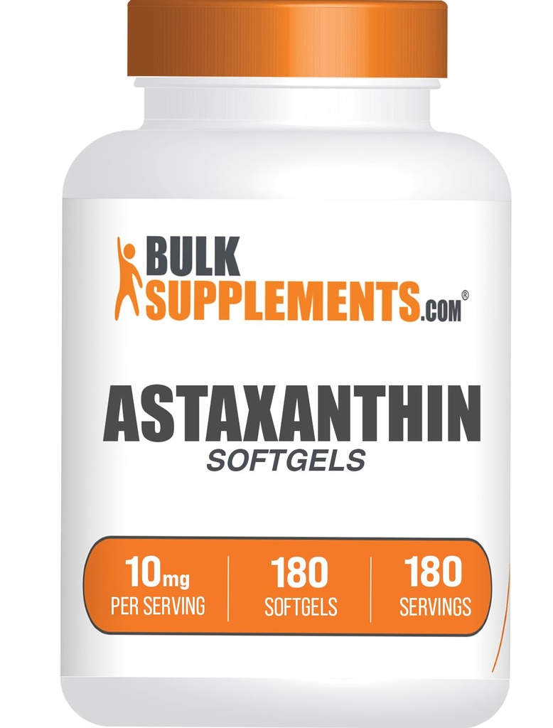 BulkSupplements.com Astaxanthin Softgels - Integratori di astaxantina, Sorgente antiossidante - Gluten Free, 1 Softgel per Serving (10mg), 180 Conte (Pacchetto di 1)