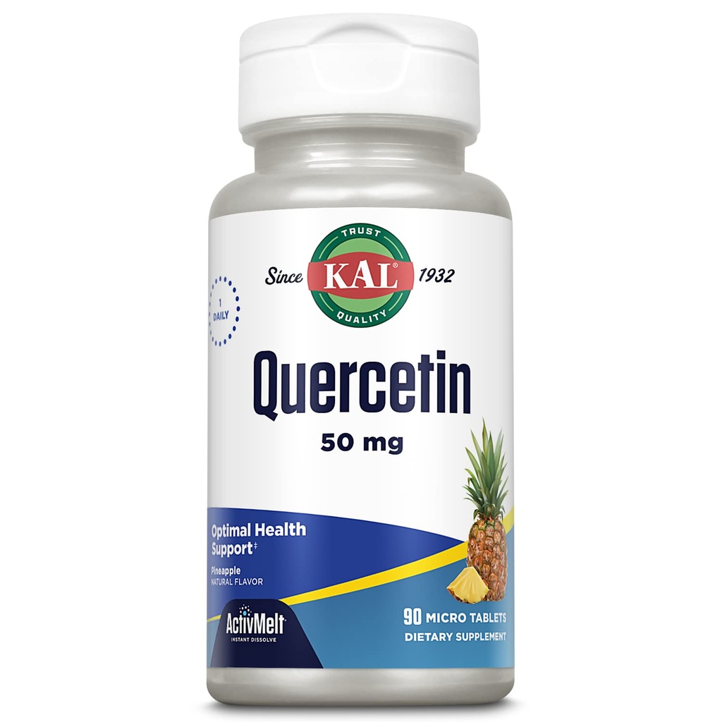 KAL Quercetin ActivMelt, Integratore di supporto per la salute ottimale e il benessere, Bioflavonoidi, Sapore naturale di ananas, 90 Serve, 90 compresse dissolvere istantanea