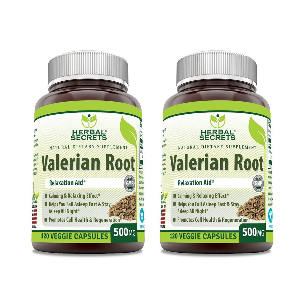 Herbal Secrets Valerian Root 500 Mg Supplemento | Capsule vegetali | Non OGM | Gluten-Free | Made in USA (2 Pack, 120 Count)