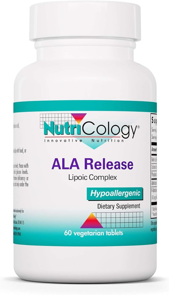 Nutrizione ALA Release - Complesso di acido alfa-lipoico, R-Alfa-Lipoico, Biotina, Calcio, Supplemento nutrizionale, Compresse vegetariane - 60 Conte