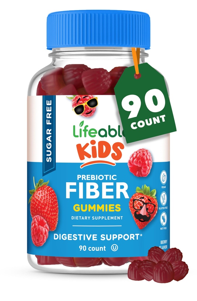 Zucchero senza vita Prebiotici bambini Fibra Gummies | 4g Fibra per bambini | Grandi Tasting Integratori di fibre vegetariane per bambini | per la salute digestiva | Gummie di fibre per bambini | 90 Probiotici Gummies