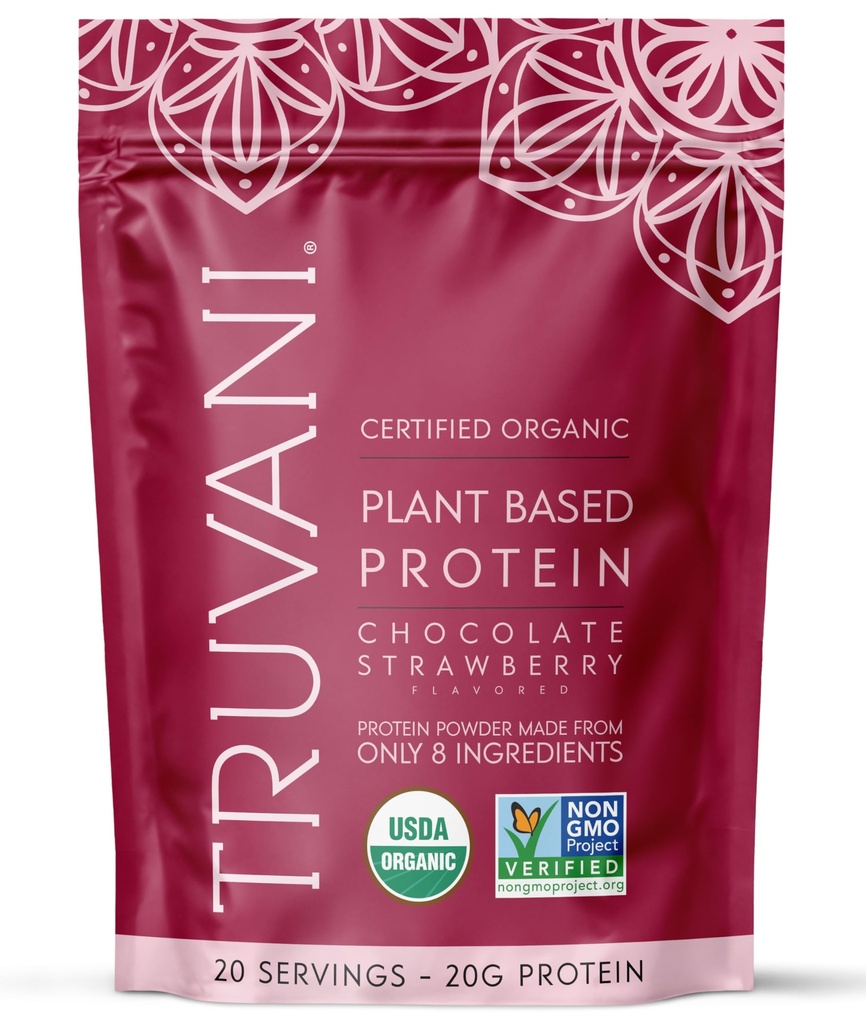 Truvani Vegan Pea Protein Powder | Chocolate Strawberry | 20g Organic Plant Based Protein | 20 Serve | Keto | Gluten & Dairy Free | Low Carb | No Aggiunto Sugar