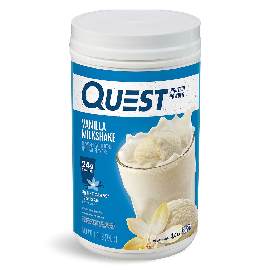 Quest Nutrition Vanilla Milkshake Protein Powder, 24g di Protein, 1g di Zucchero, Carbo basso, Gluten Free, 1.6 Pound, 23 porzioni
