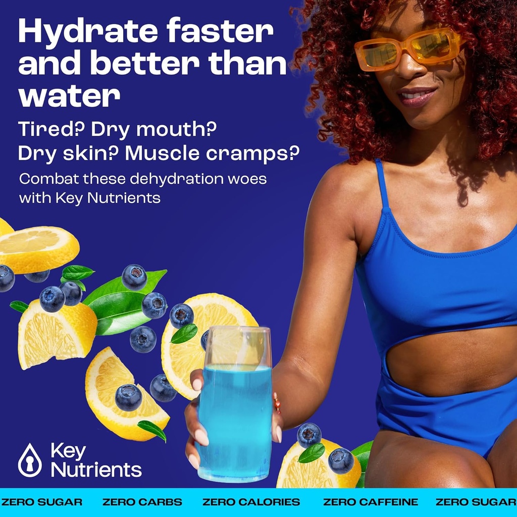 KEY NUTRIENTs Multivitamin Electrolytes Powder Packets - Delicious Blueberry Lemonade 40 Pack Hydration Pack Pack - polvere di idratazione di viaggio - senza zucchero, senza calorie, senza glutine - Made in USA