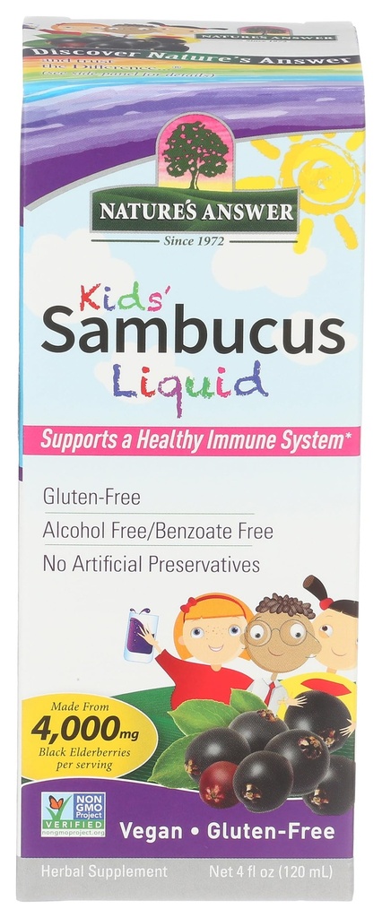 Risposta della natura Biodisponibile Sambucus Kids Formula | 4-Fluid Ounces | Kosher Certified Organic Elderberry Syrup | Great Taste & Gluten-Free | Integratore alimentare | No Artificial Preservatives (Pack 1)