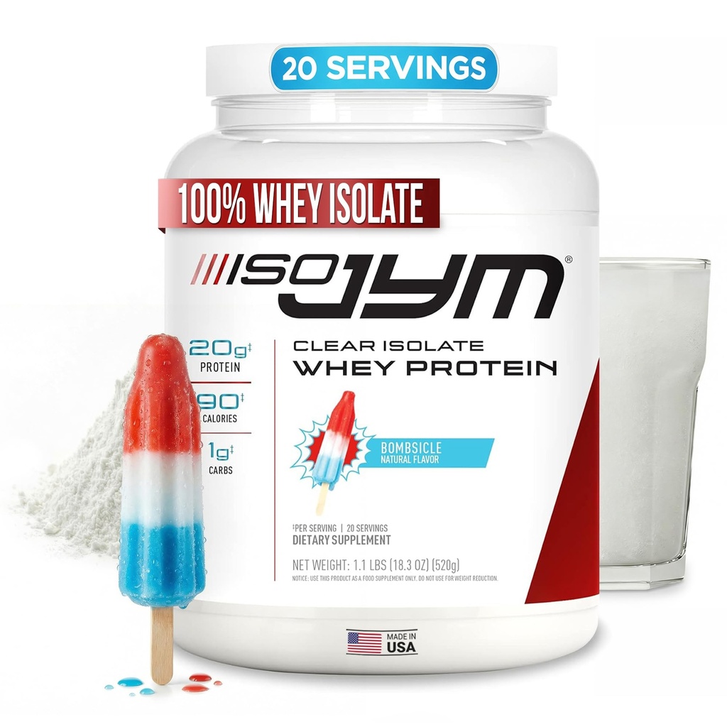 JYM Supplement Science Iso JYM Bombsicle, 90 Calorie, 100% Whey Protein Isolate, Zero Fat, Zero Sugars, Mixes Clear, for Women & Men, 20 Servings