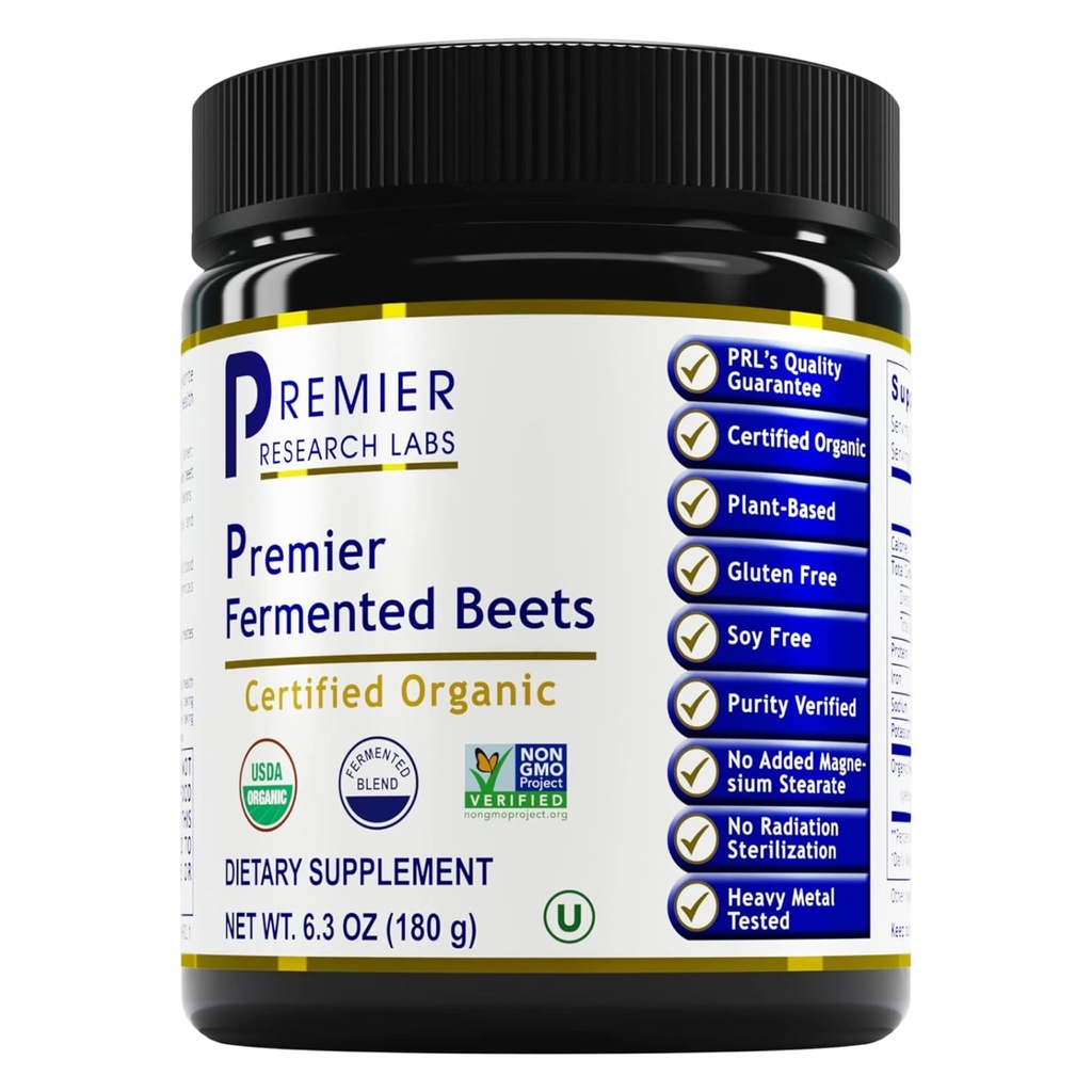 Premier Research Labs Premier Beets Fermented - Polvere di radice di barbabietola Fermented, Beet Fermented Organic per uomini e donne, barbabietola, Nitrati, Supporto per la pressione sanguigna, USDA Organic - 6.3 Oz Jar