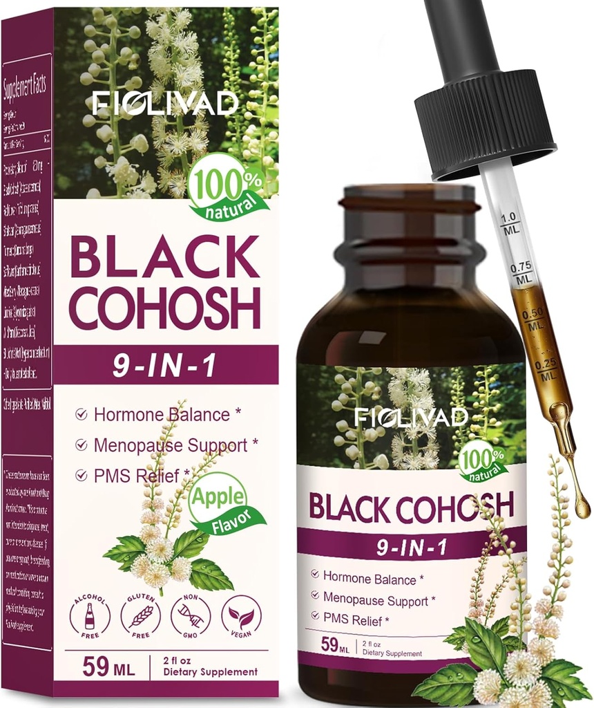 Gocce di cohosh nero, miscela di estratto di erbe per l'equilibrio dell'ormone, supporto di menopausa e sollievo del PMS.