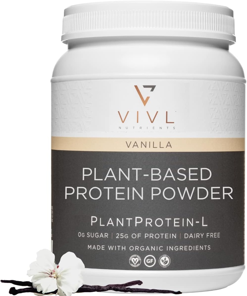 Vaniglia di polvere di proteine-L vegetale, vegano, organico, senza latticini, senza zucchero, senza glutine, Keto, basso carburo, ingredienti puliti, basso Fodmap, per uomini e donne, 25g, 27 Serve, 33oz