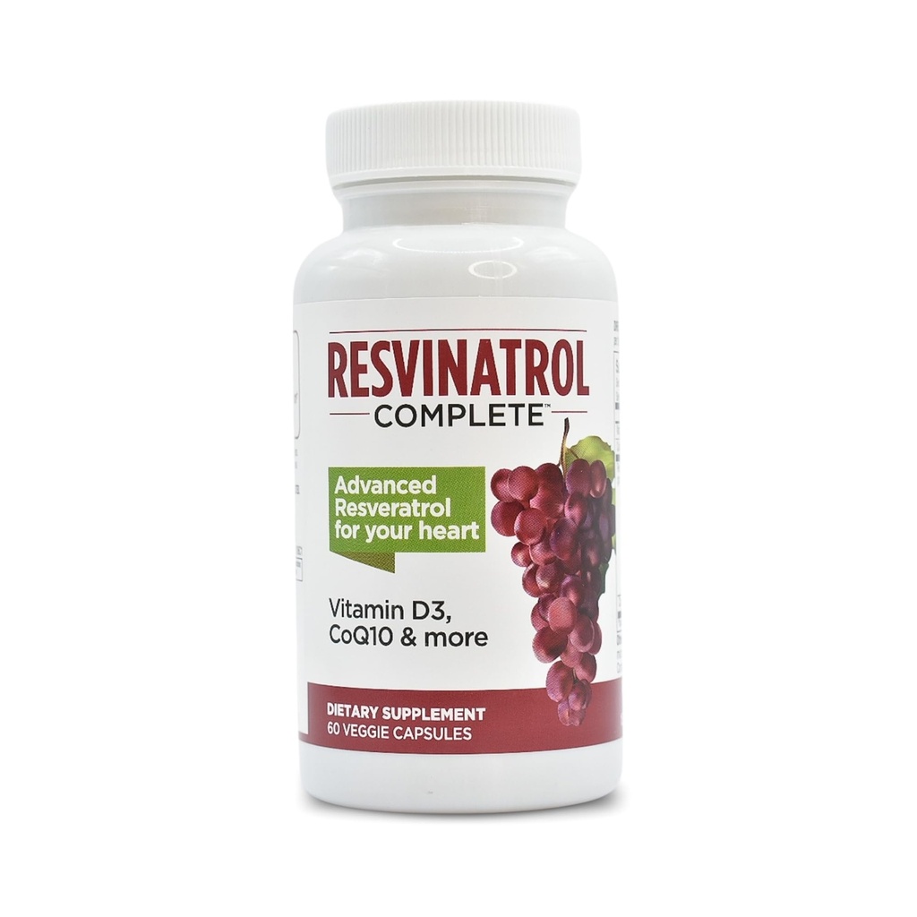 Capsule, 60 Count- Resveratrolo Supplemento Supporta l'invecchiamento sano, la salute del cuore e la funzione immunitaria con Quercetina, estratto di semi di uva, vitamina D3 e CoQ10