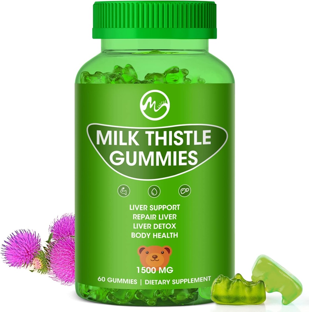 Gummie di cardo di latte, pancia di pulizia del fegato, integratori di disintossicazione del fegato organico per gli uomini e le donne - 60 Gummies (60 conteggio (pacchetto di 1))