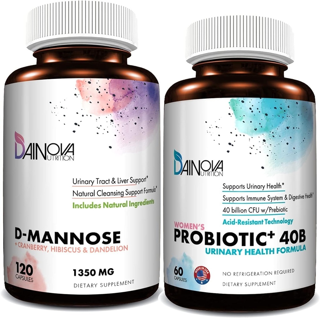 D capsule di mannosio e probiotici per le donne Bundle I Tratto urinario + Supporto per la salute vaginale I UTI e il controllo di infezione del lievito I Vegan, Gluten Free I Made in USA