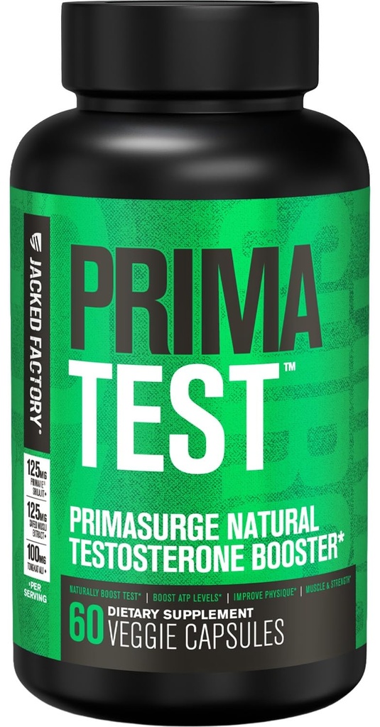 Booster di testosterone di fabbrica Jacked per gli uomini PRIMASURGE - w/Tongkat Ali, PrimaVie, Ashwagandha - Boost Vitality, Muscle Growth & Energy | Natural Test Booster Supplement - 60 Pillole di verdure