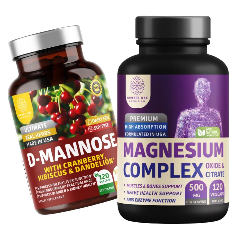Nutrizione Uno Nutrizione N1N Premium Magnesium Complex [500mg] Alto assorbimento e D-Mannose [1350mg con Mirtillo & Hibiscus], Non OGM e Senza Glutine, 2 Pack Bundle