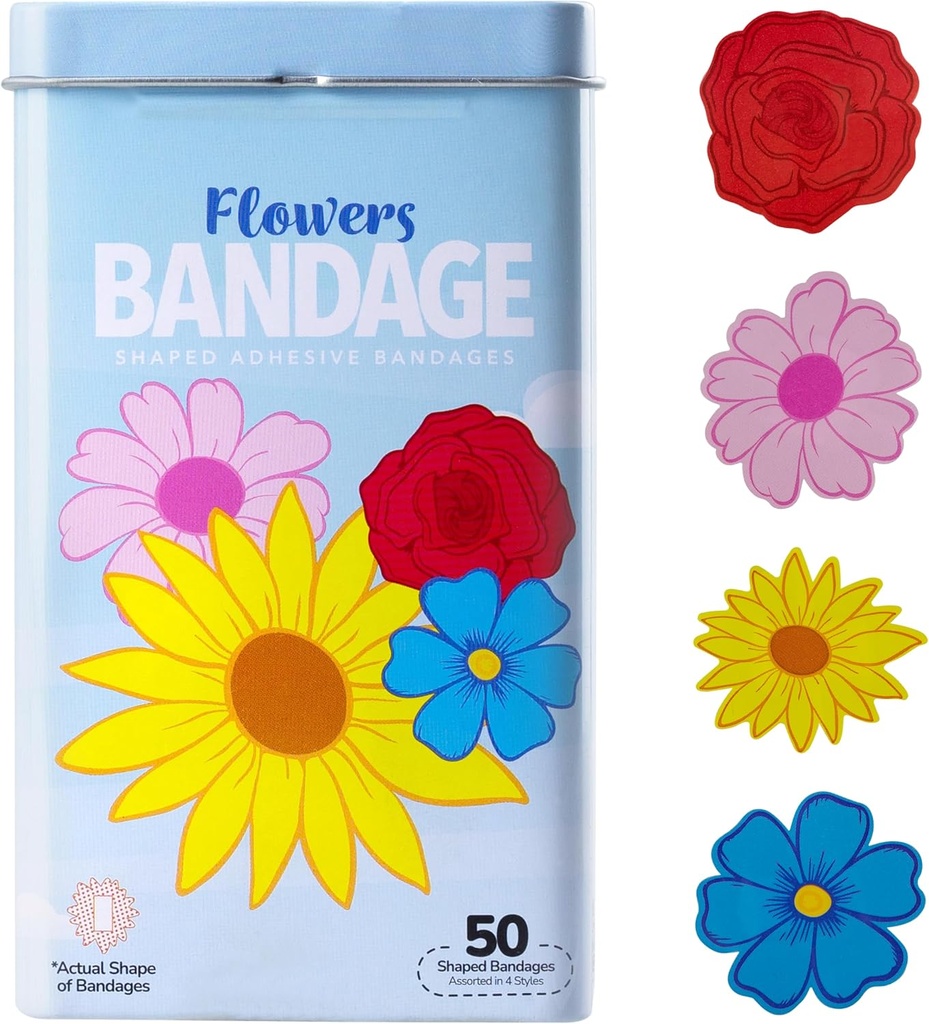 BioSwiss Kids Bandages, Fiori a forma di autoadesivo Bandage Set, Latex Free, Sterile Wound Care, 50 Count