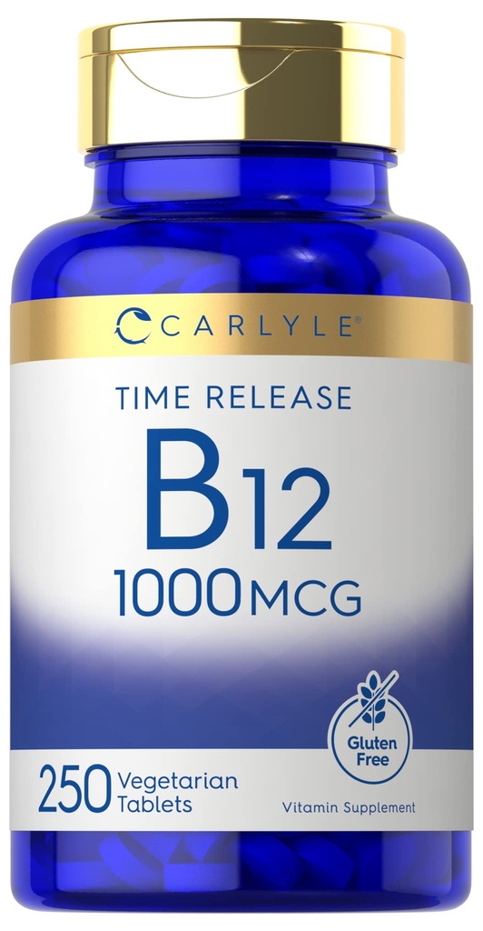 Carlyle B12 Vitamin 1000 mcg | 250 Count | Time Release Tablets | come Cyanocobalamin | Vegetariano, Non OGM & Gluten