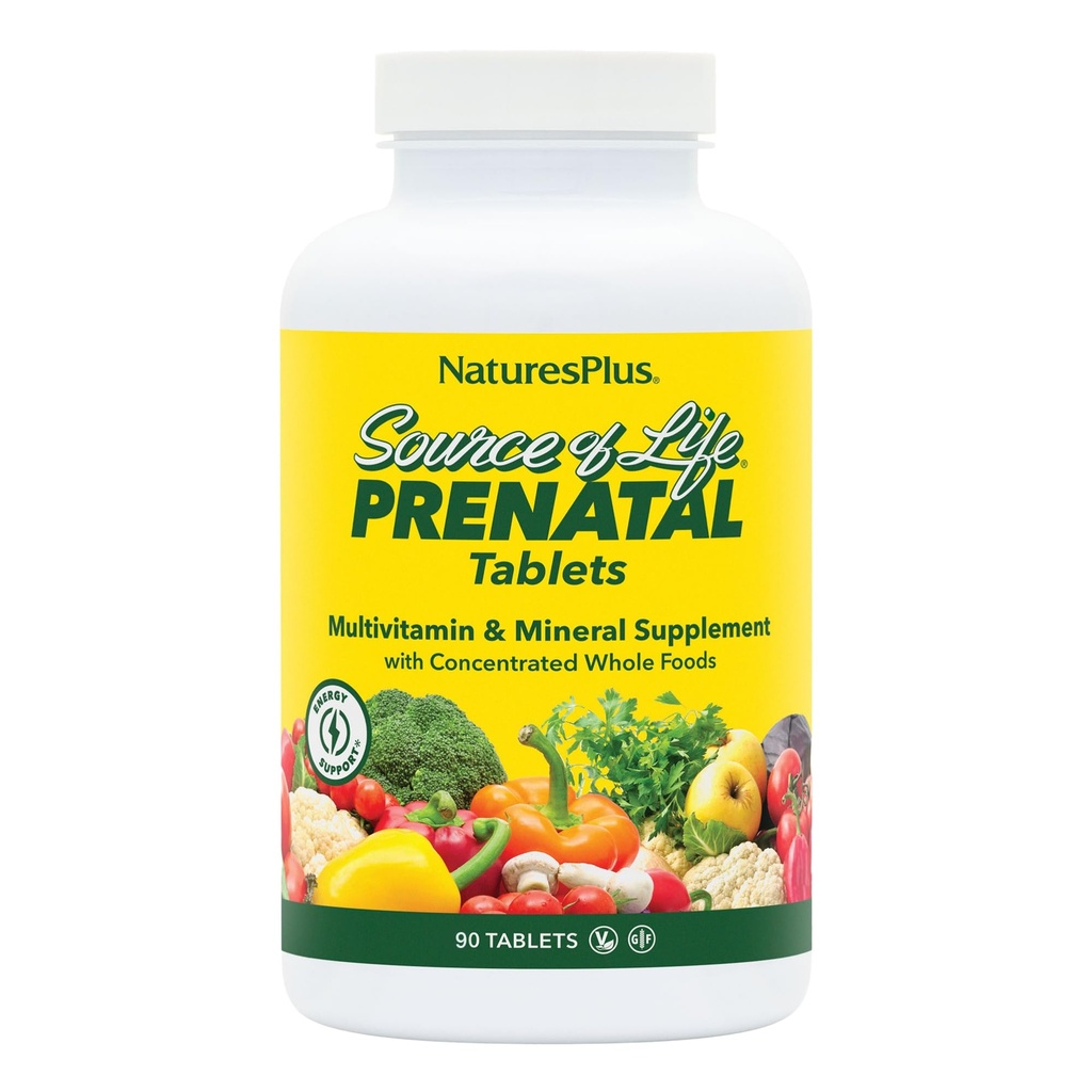 Natura Plus Sorgente di Vita Prenatale - 800 mcg Folate, 90 compresse vegetariane - Tutte le vitamine e minerali prenatali naturali con ferro e calcio - Salute ottimale & energia - Gluten-Free - 45 Serve