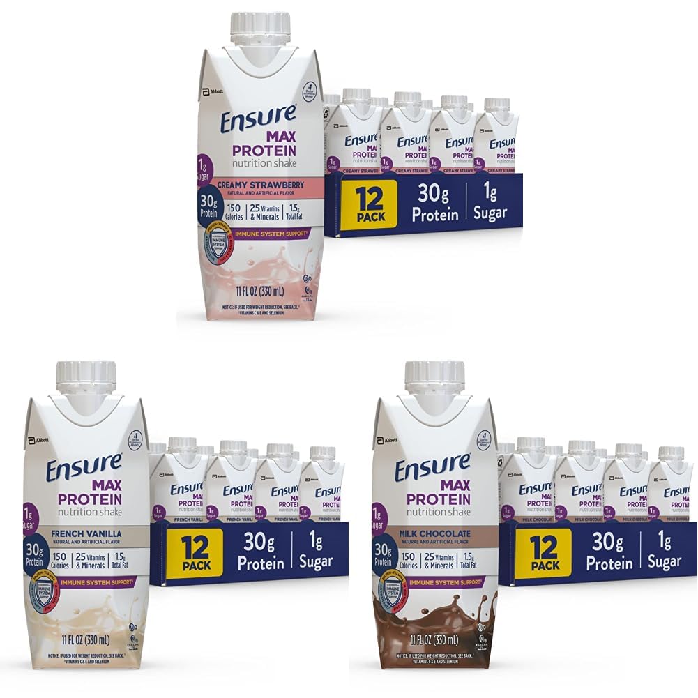 Assicurare Max Protein Nutrition Shake, 11 fl oz, 12 Count & Max Protein Nutrition Shake, 11 fl oz (Pack of 12) & Max Protein Nutrition Shake with 30g of Protein, 1g of Sugar, 11 Fl Oz (Pack of 12)