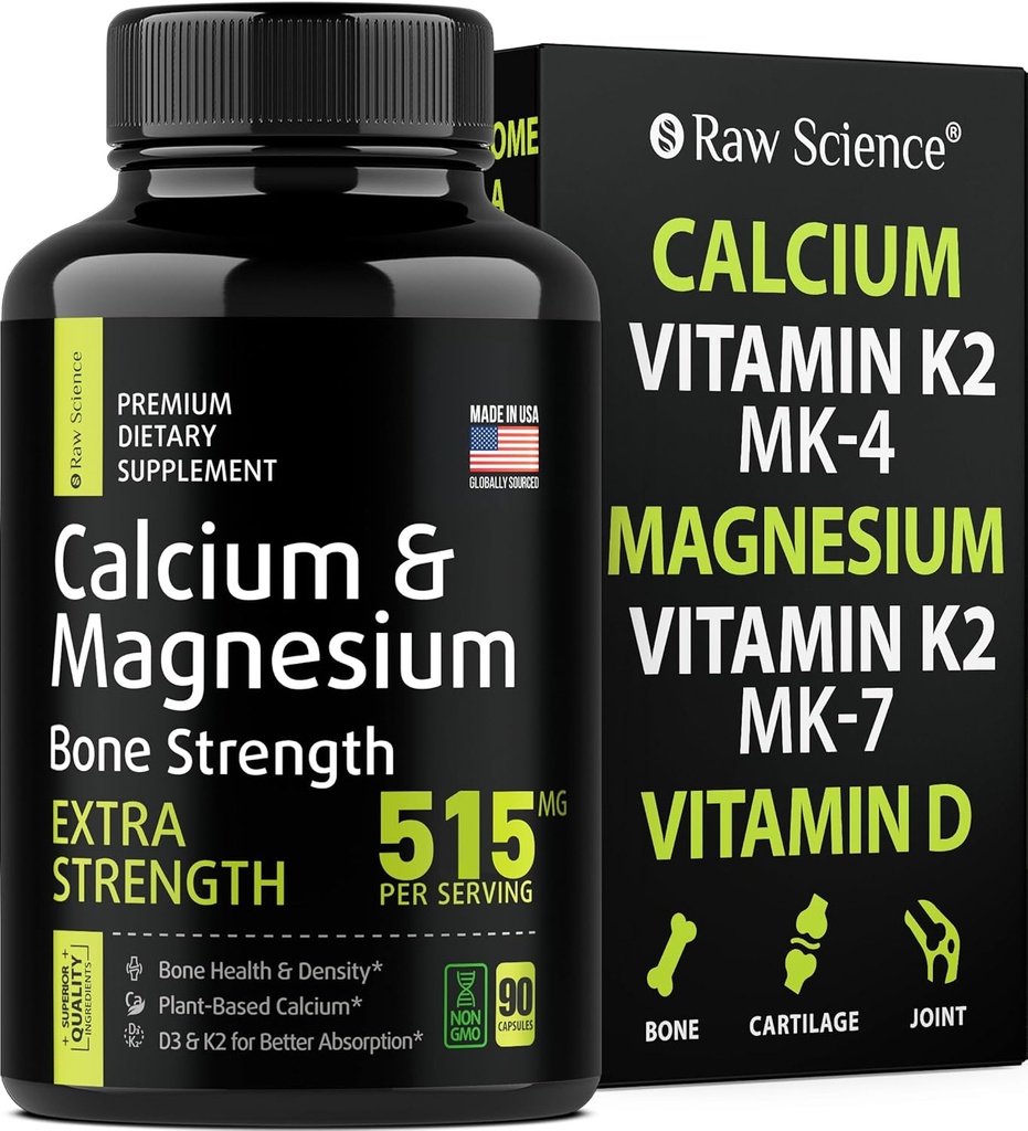 Citrato di calcio con vitamina D3 K2 & Magnesio Glycinate - Integratore di resistenza di ossa - Integratori di calcio basati sulle piante per le donne e gli uomini - Magnesio e Calcio D3 K2 Pillole per la salute di ossa - 90 capsule