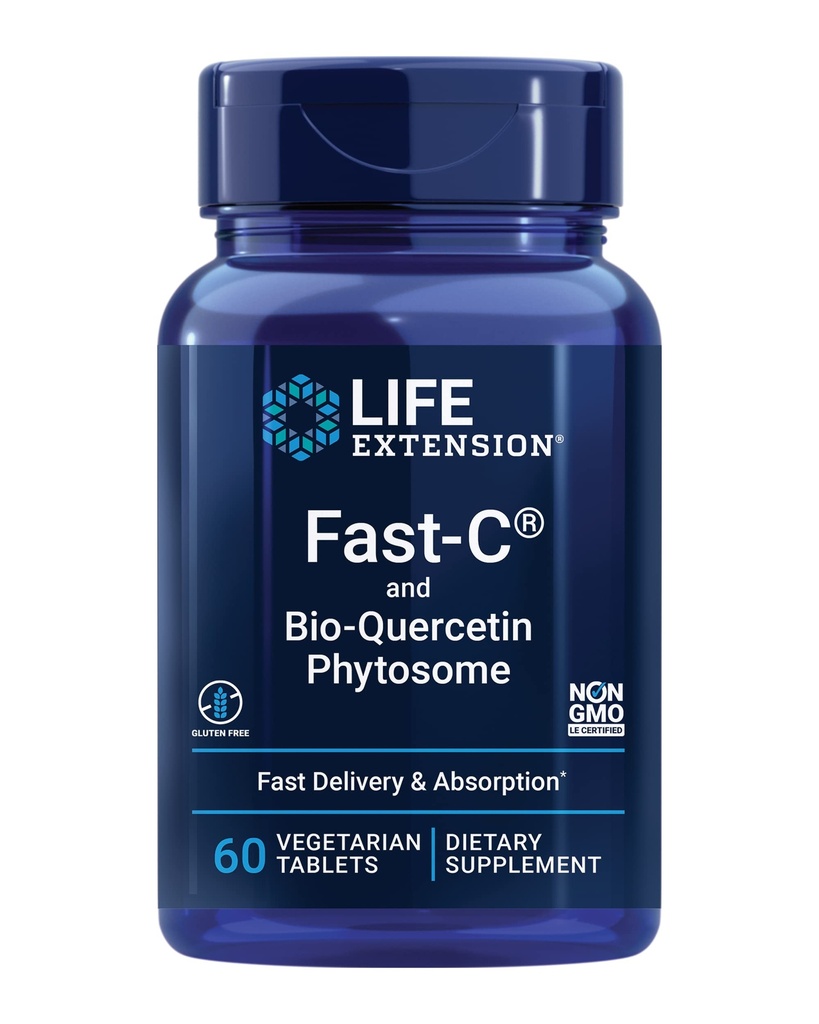 Estensione della vita Fast-C® e Bio-Quercetin®, Consegna veloce e assorbimento, Vitamina C, Fenugreek, Supporto immunitario, Magnesio, Senza glutine, Non OGM, Vegetariano, 60 compresse