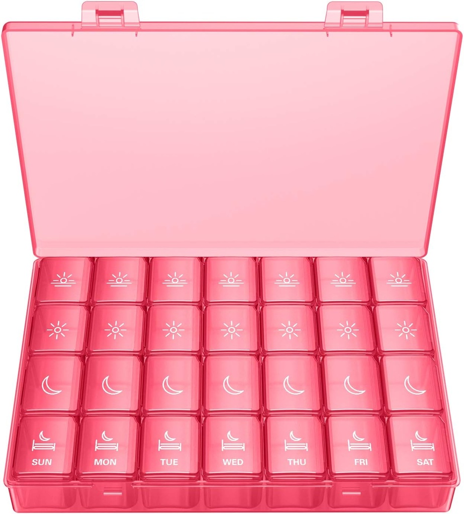 XL Pill Organizer 4 volte al giorno, BUG HULL Extra Large Weekly Pill Box Case, 7 giorni Vitamin Container Daily Pill Holder per olio di Cod-Liver, vitamine, integratori