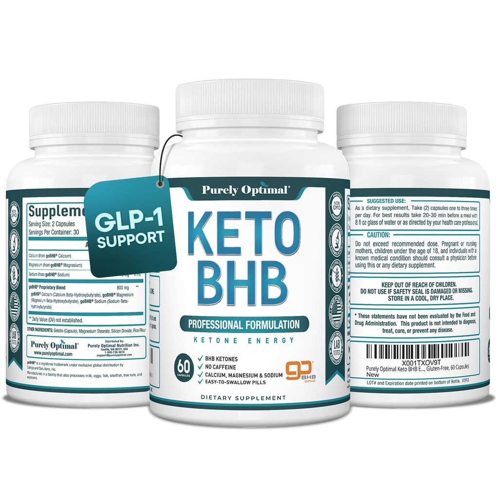 Capsule Keto BHB puramente ottimali – Pillole di chetone esogene per il supporto di chetosi, energia sostenuta, messa a fuoco e metabolismo – per le donne e gli uomini, 60 capsule