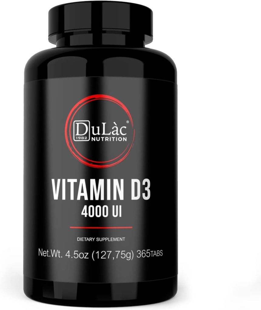 Dulàc - Vitamina D3 4000 IU Supplemento, Promuove l'assorbimento di calcio e fosforo, Supporta le ossa, denti, muscoli e sistema immunitario, 365 compresse, Made in Italy