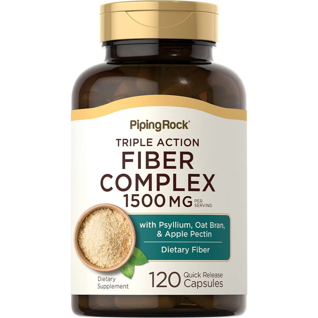 Piping Rock Fiber Complex Supplemento | 1500mg | 120 capsule | Pillole d'azione triple | con Psyllium, Oat Bran e Apple Pectin | Non OGM, Gluten Free