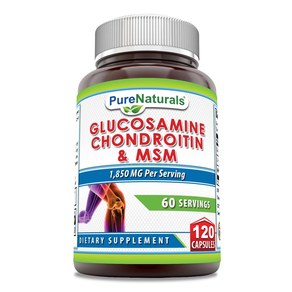 Pure Naturals Glucosamine Chondroitin & MSM Supplemento | 1850 Mg per Serving | 120 Capsule | Non-GMO | Gluten-Free Made in USA
