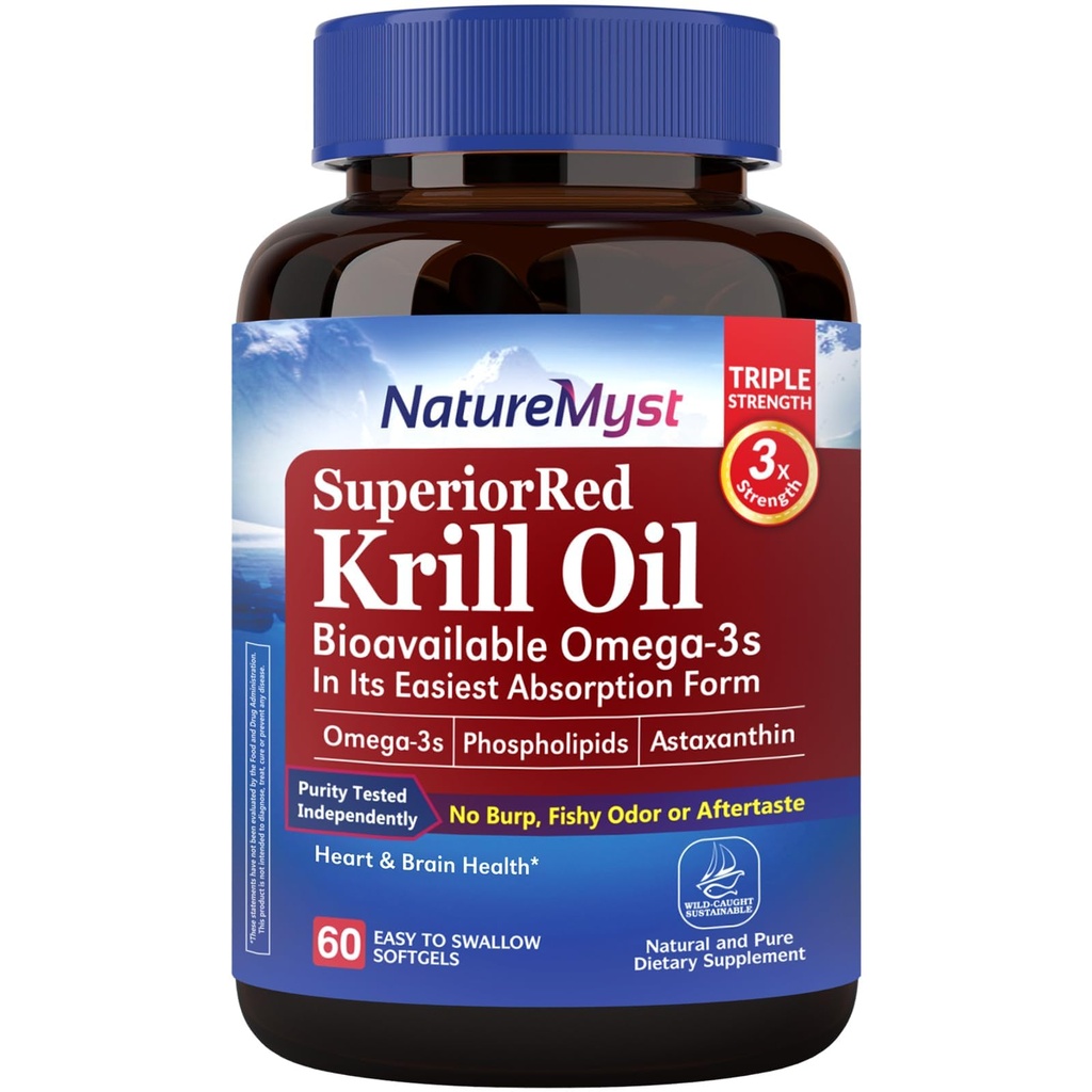 Olio di Krill 1000 mg Softgels, Olio di Krill Omega-3s, EPA, DHA, Astaxanthin & Phospholipids, 60 Conte (Pack of 1), Non-GMO, No Gluten, Made in the USA