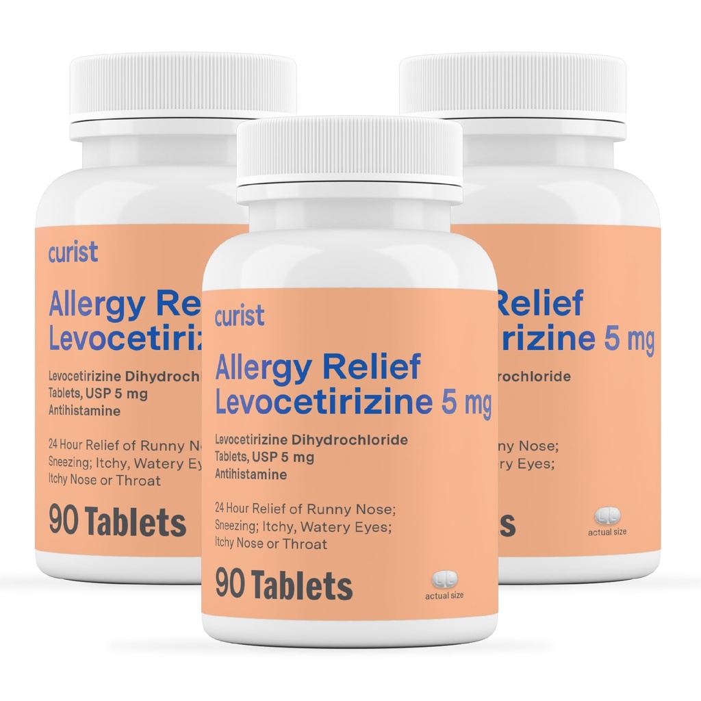 Levocetirizine Generico Dihydrochloride 5mg Bulk (270 compresse), Pillole Allergy, 24 ore di Allergy Relief - Medicina Allergia (3 pacchetti di 90 compresse)